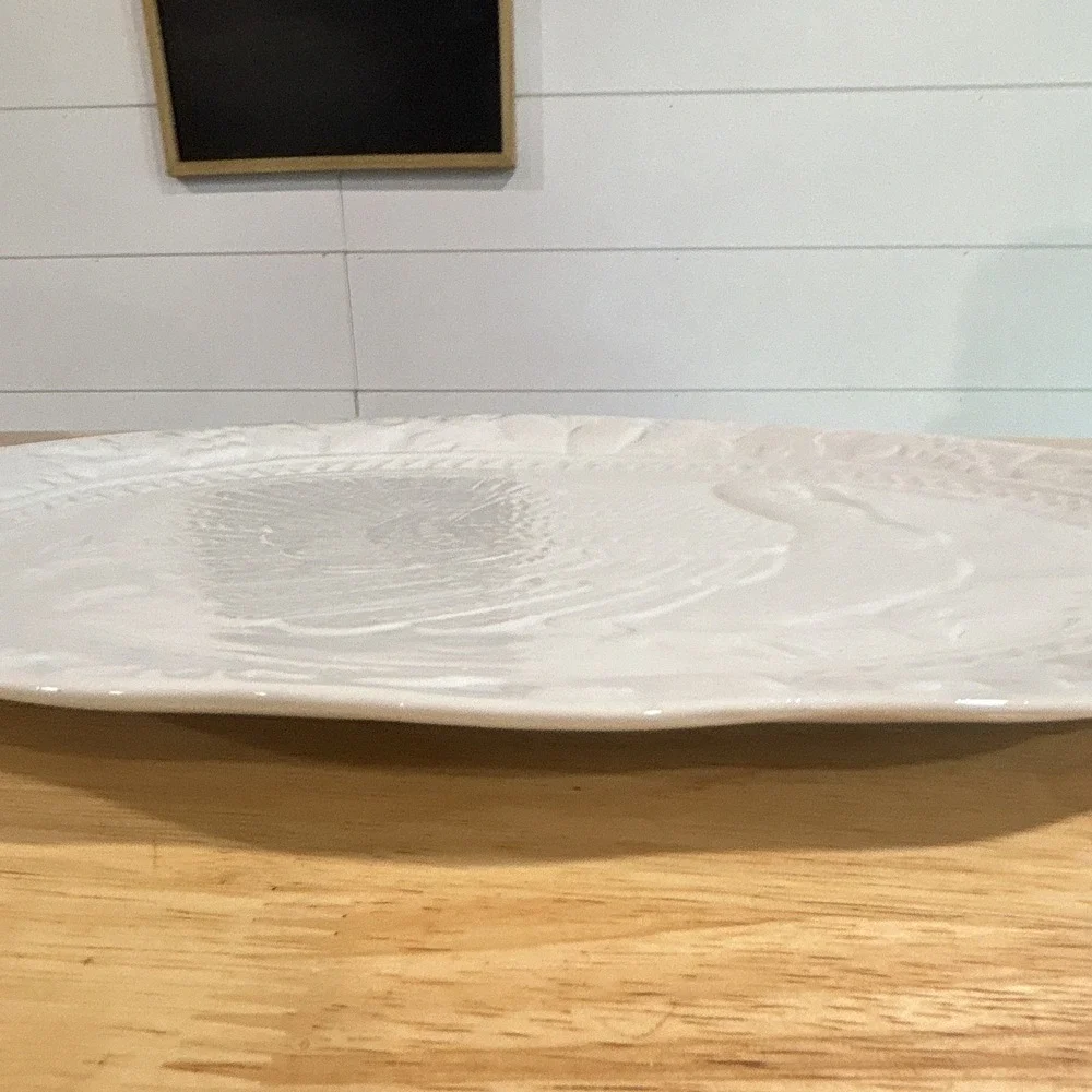 Vintage Oggi Corp White Embossed Ceramic Turkey Platter 18